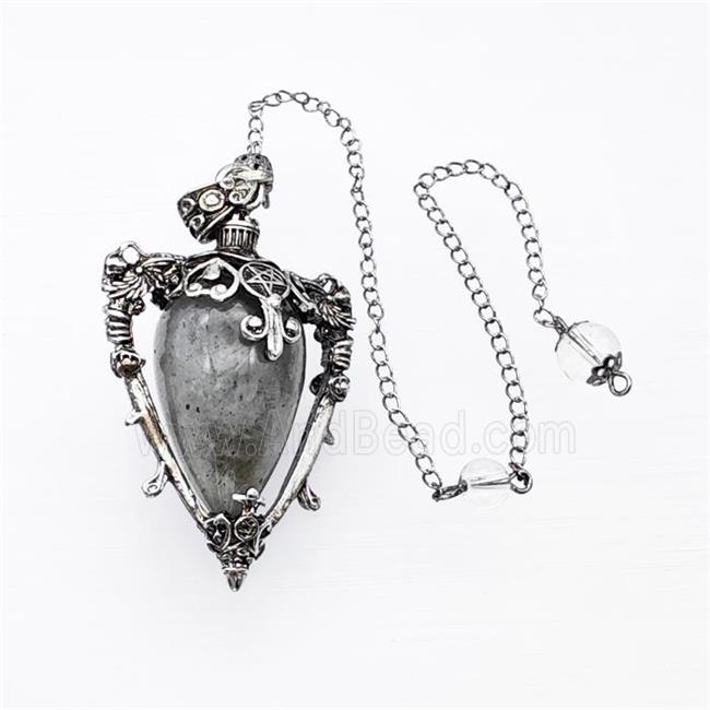 Labradorite Alloy Pendulum Pendant With Chain Antique Silver