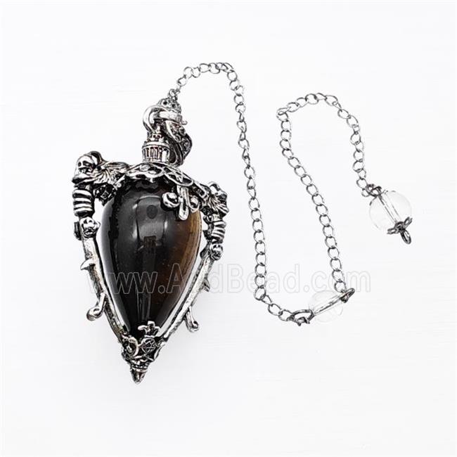 Tiger Eye Stone Alloy Pendulum Pendant With Chain Antique Silver