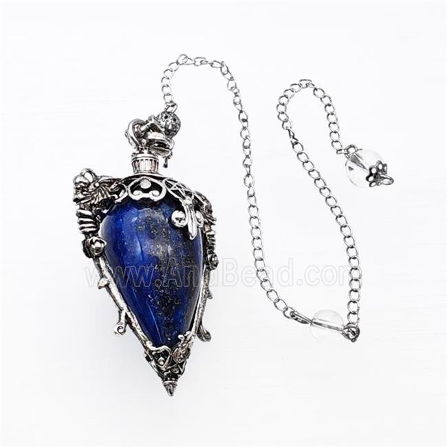 Blue Lapis Lazuli Alloy Pendulum Pendant With Chain Antique Silver
