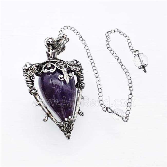 Purple Amethyst Alloy Pendulum Pendant With Chain Antique Silver