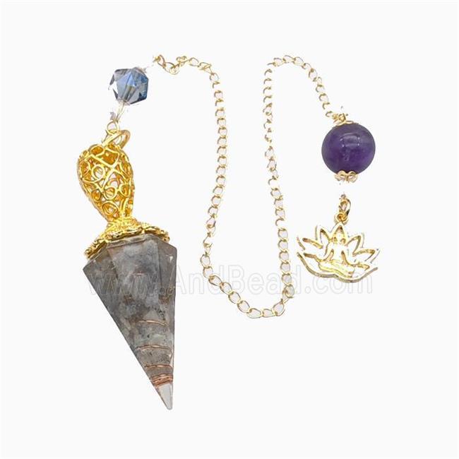 Labradorite Chips Resin Pendulum Pendant With Chain Lotus Gold Plated