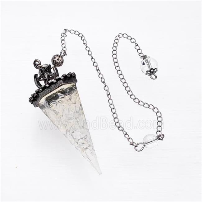 Clear Quartz Chips Resin Pendulum Pendant With Chain Antique Silver