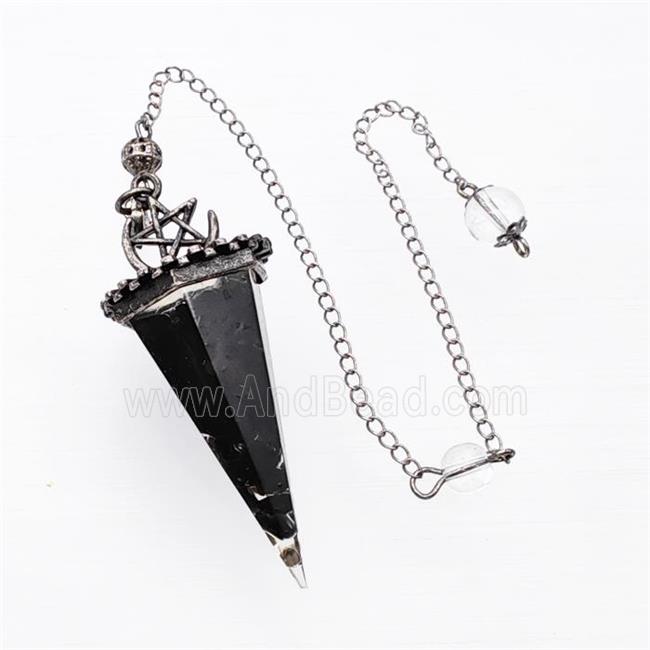 Black Obsidian Chips Resin Pendulum Pendant With Chain Antique Silver