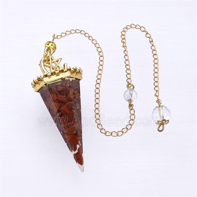 Red Jasper Chips Resin Pendulum Pendant With Chain Gold Plated