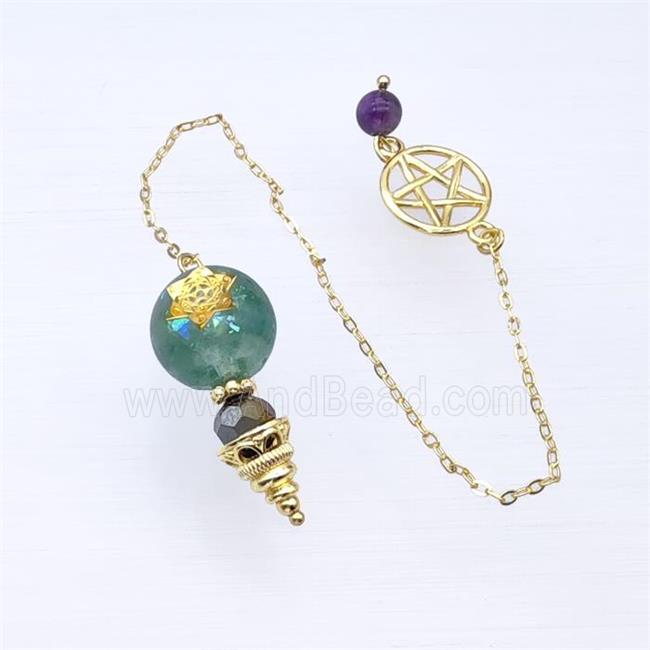 Green Fluorite Sphere Pendant With Chain Star Gold Plated