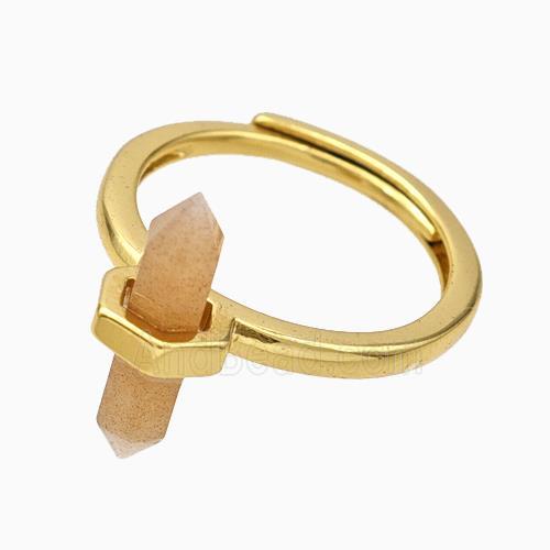 Gemstone Rings With Sunstone Prism Adjustable Gold Plated