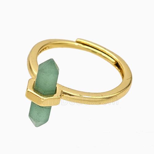 Gemstone Rings With Green Aventurine Prism Adjustable Gold Plated