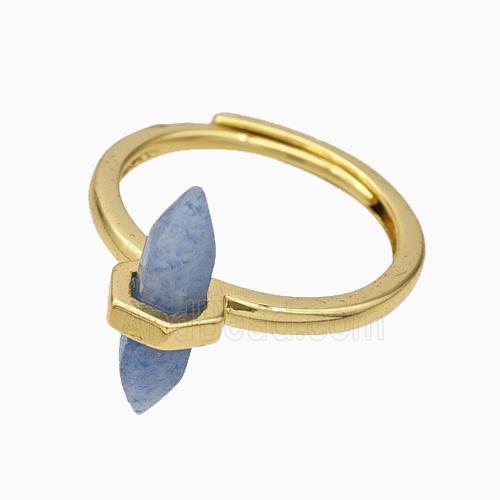 Gemstone Rings With Blue Aventurine Prism Adjustable Gold Plated