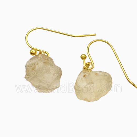 Lemon Quartz Nugget Copper Hook Earrings Gold Plated