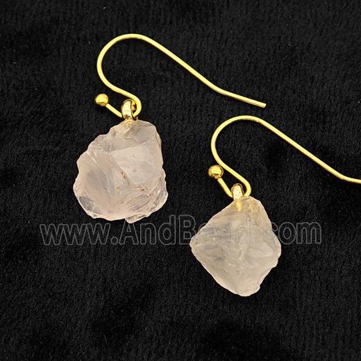 Pink Rose Quartz Nugget Copper Hook Earrings Gold Plated