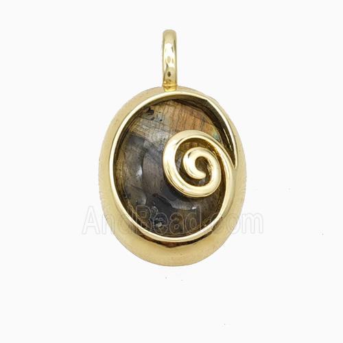 Copper Oval Pendant Pave Tiger Eye Stone Gold Plated