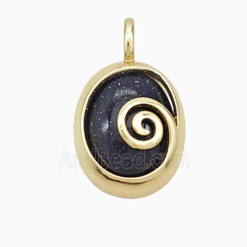 Copper Oval Pendant Pave Blue Sandstone Gold Plated