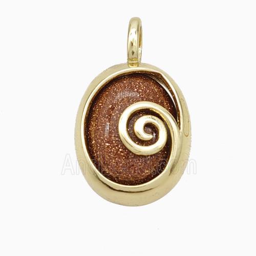Copper Oval Pendant Pave Golden Sandstone Gold Plated