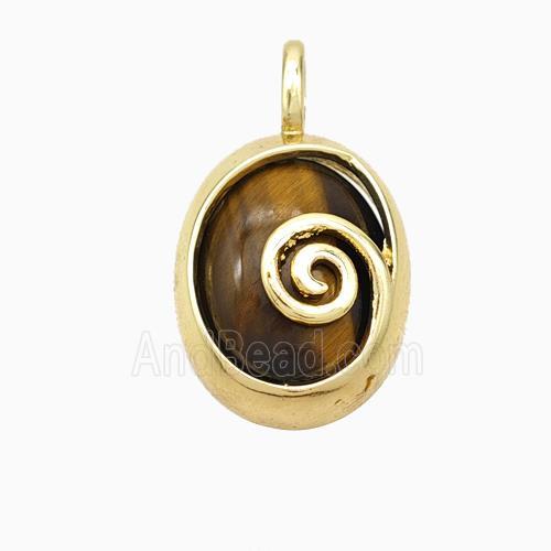 Copper Oval Pendant Pave Tiger Eye Stone Gold Plated