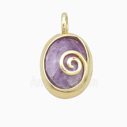 Copper Oval Pendant Pave Purple Amethyst Gold Plated