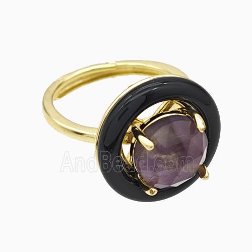 Copper Rings Pave Amethyst Black Enamel Adjustable Gold Plated