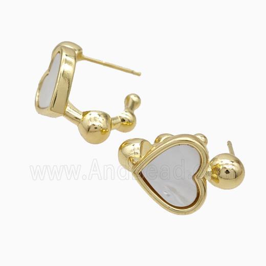 Copper Heart Stud Earrings Pave White Shell Gold Plated