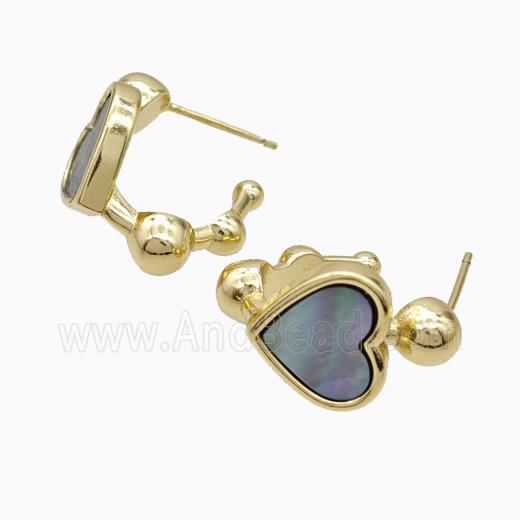 Copper Heart Stud Earrings Pave Gray Shell Gold Plated