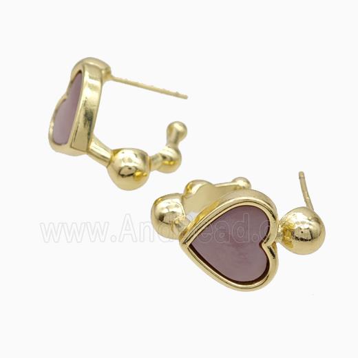 Copper Heart Stud Earrings Pave Shell Gold Plated