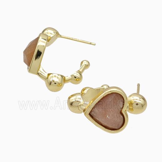 Copper Heart Stud Earrings Pave Sunstone Gold Plated