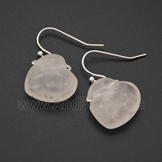 Natural Pink Rose Quartz Heart Hook Earrings
