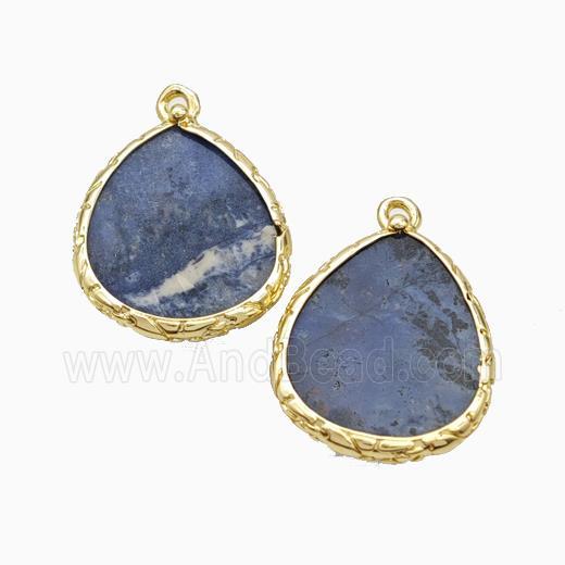 Natural Blue Sodalite Teardrop Pendant Gold Plated
