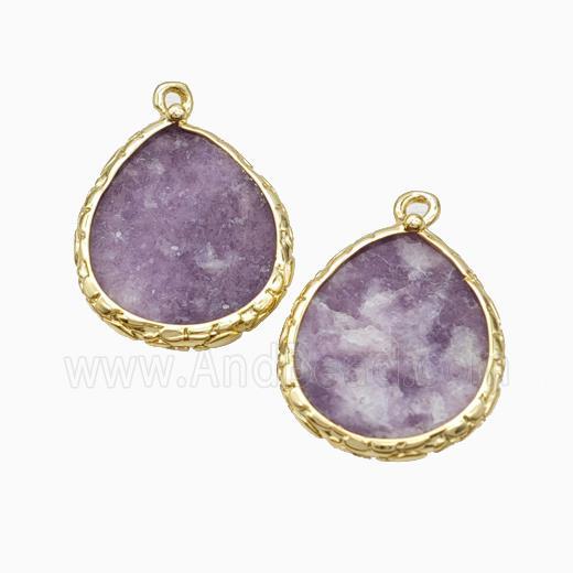 Natural Lilac Jasper Teardrop Pendant Gold Plated