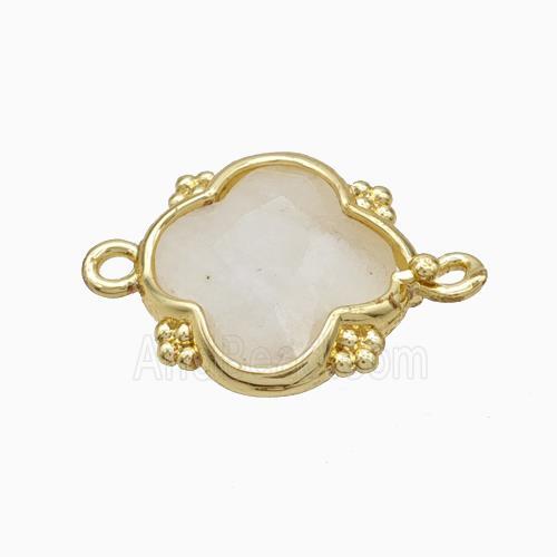 Natural Clear Quartz Clover Connector Gold Plated