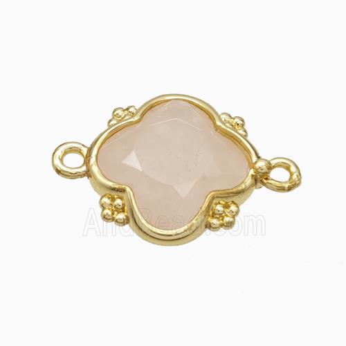 Natural Pink Rose Quartz Clover Connector Gold Plated