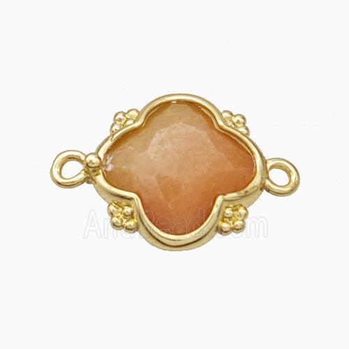 Natural Peach Sunstone Clover Connector Gold Plated
