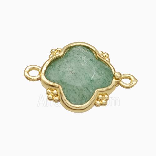 Natural Green Strawberry Quartz Clover Connector Gold Plated