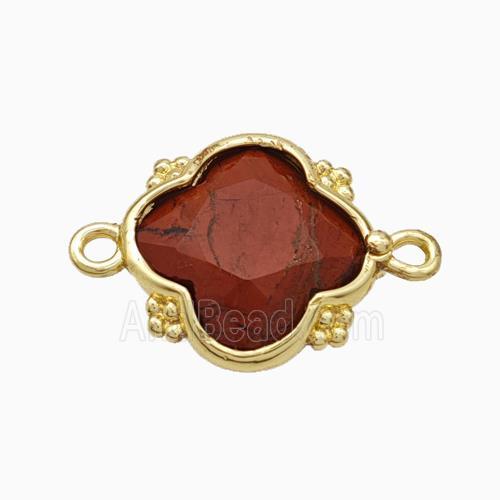 Natural Red Jasper Clover Connector Gold Plated