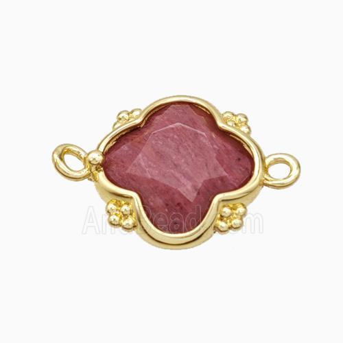 Natural Pink Wood Lace Jasper Clover Connector Gold Plated