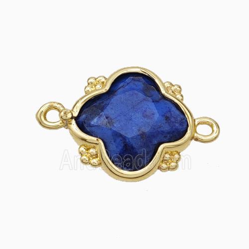 Blue Dye Lapis Lazuli Clover Connector Gold Plated