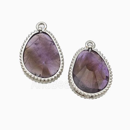 Natural Purple Amethyst Teardrop Pendant Platinum Plated
