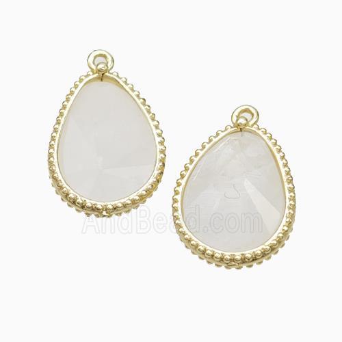 Natural White Crystal Quartz Teardrop Pendant Gold Plated