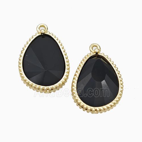Natural Black Obsidian Teardrop Pendant Gold Plated