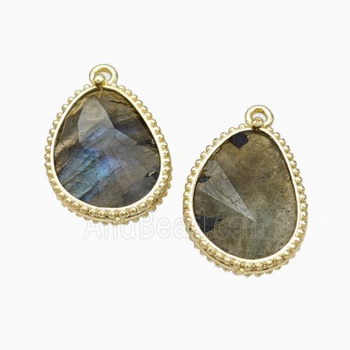 Natural Labradorite Teardrop Pendant Gold Plated