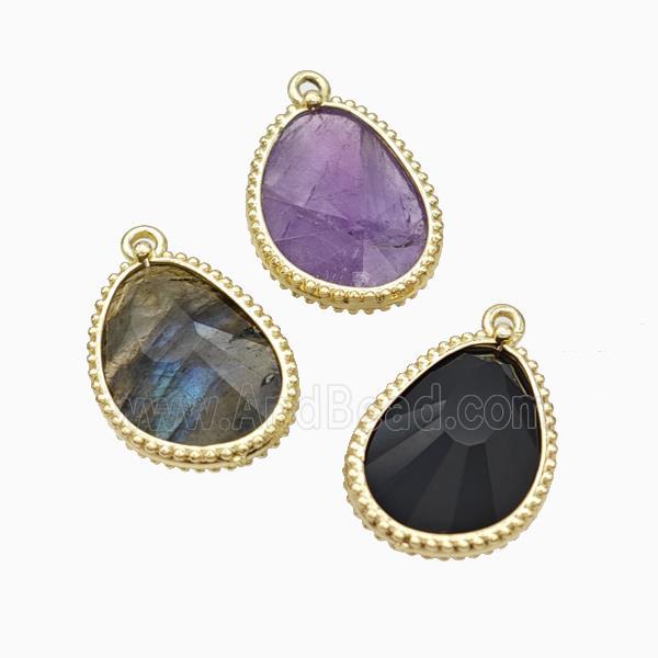 Natural Gemstone Teardrop Pendant Faceted Gold Plated Mixed