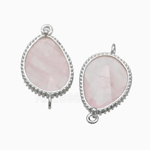 Natural Pink Rose Quartz Teardrop Connector Platinum Plated