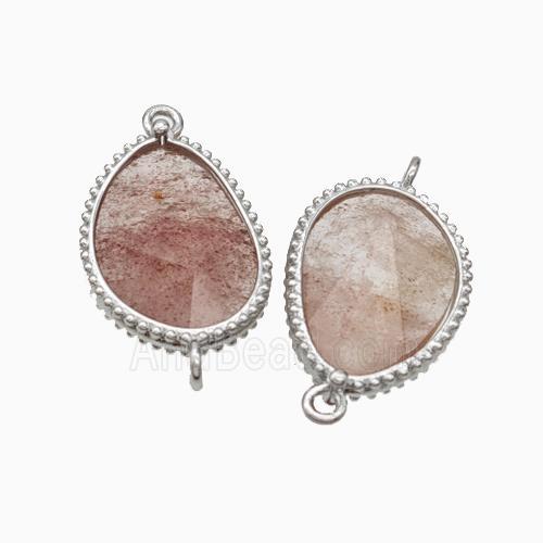 Pink Strawberry Quartz Teardrop Connector Platinum Plated