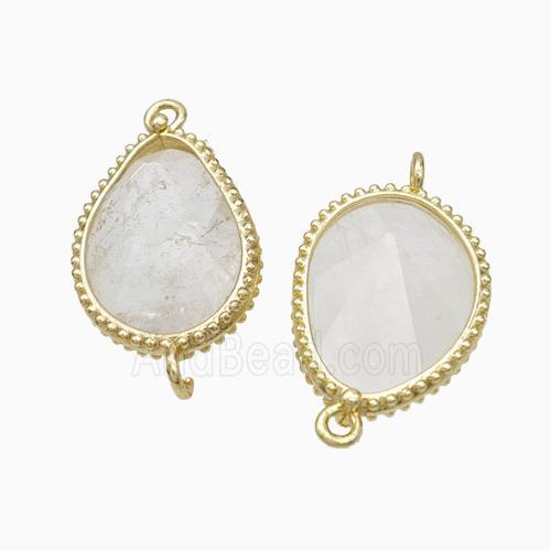 Natural White Crystal Quartz Teardrop Connector Gold Plated