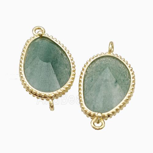 Green Strawberry Quartz Teardrop Connector Gold Plated