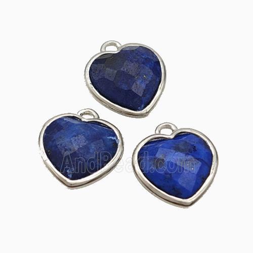 Natural Lapis Lazuli Heart Pendant Dye Faceted Platinum Plated