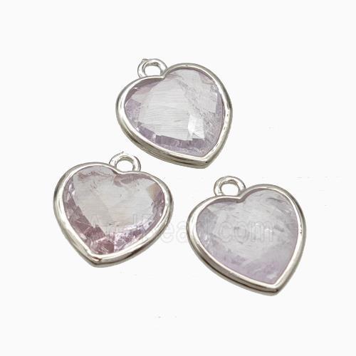 Natural Lt.purple Amethyst Heart Pendant Faceted Platinum Plated