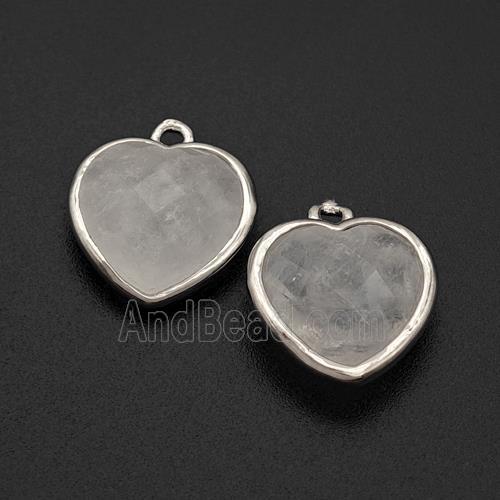 Natural Clear Quartz Heart Pendant Faceted Platinum Plated