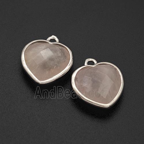 Natural Pink Rose Quartz Heart Pendant Faceted Platinum Plated