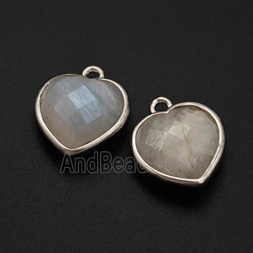 Natural White Moonstone Heart Pendant Faceted Platinum Plated