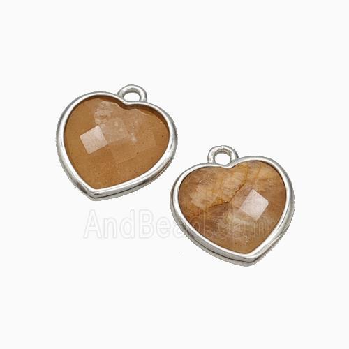 Natural Peach Sunstone Heart Pendant Faceted Platinum Plated