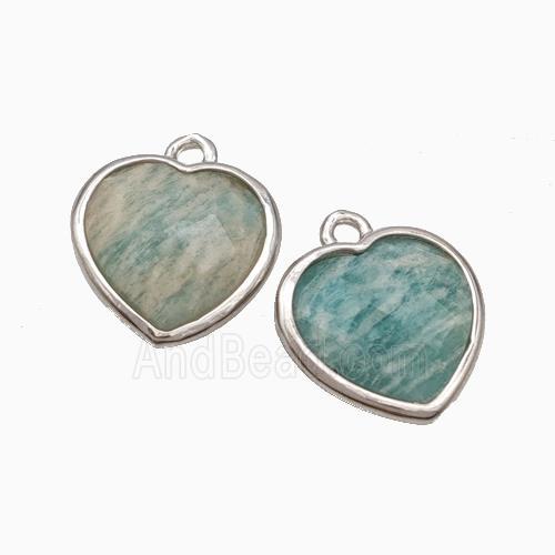 Natural Green Amazonite Heart Pendant Faceted Platinum Plated